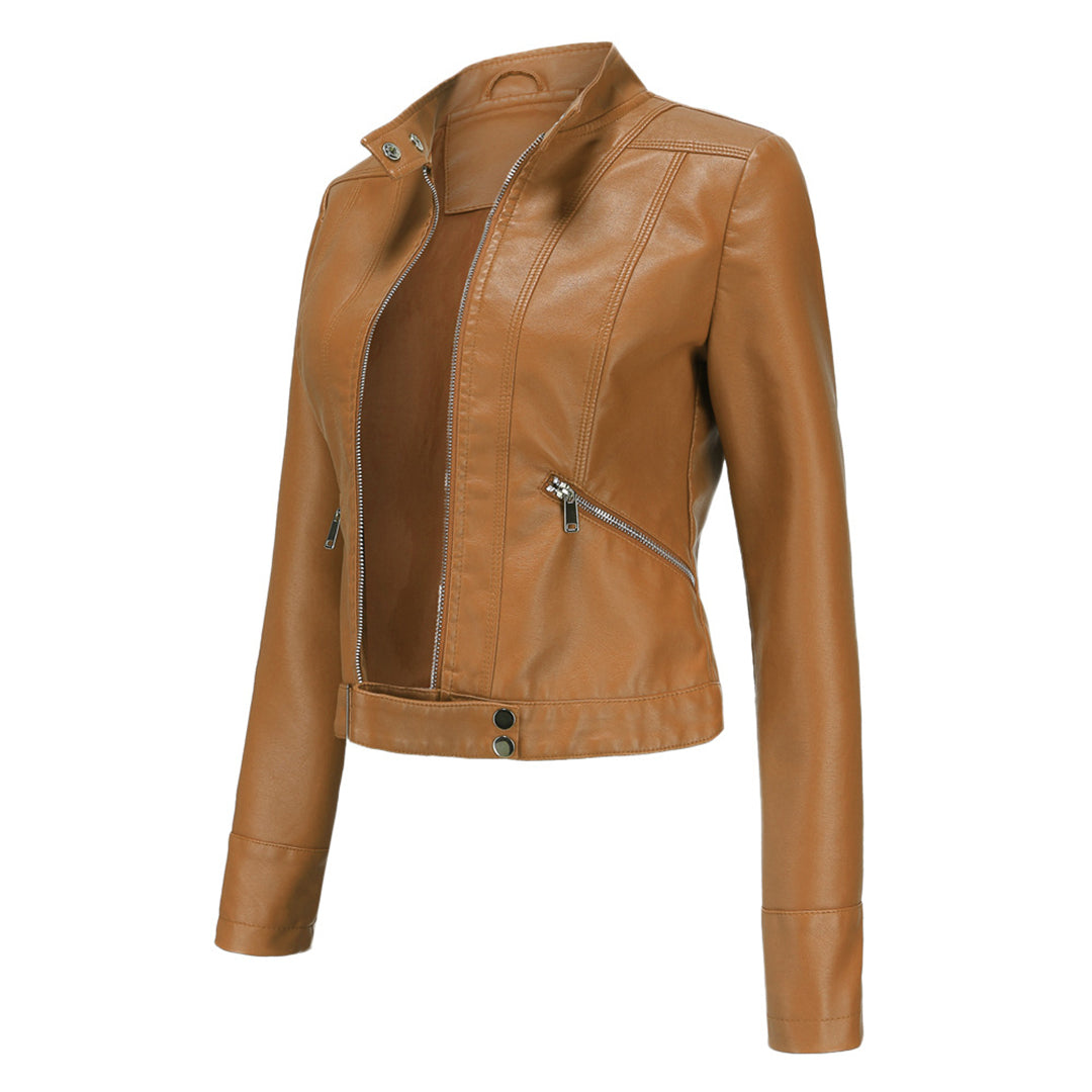 Bikerjacka för dam med ståkrage och dragkedjor-Jacket for women-Fjallbarn