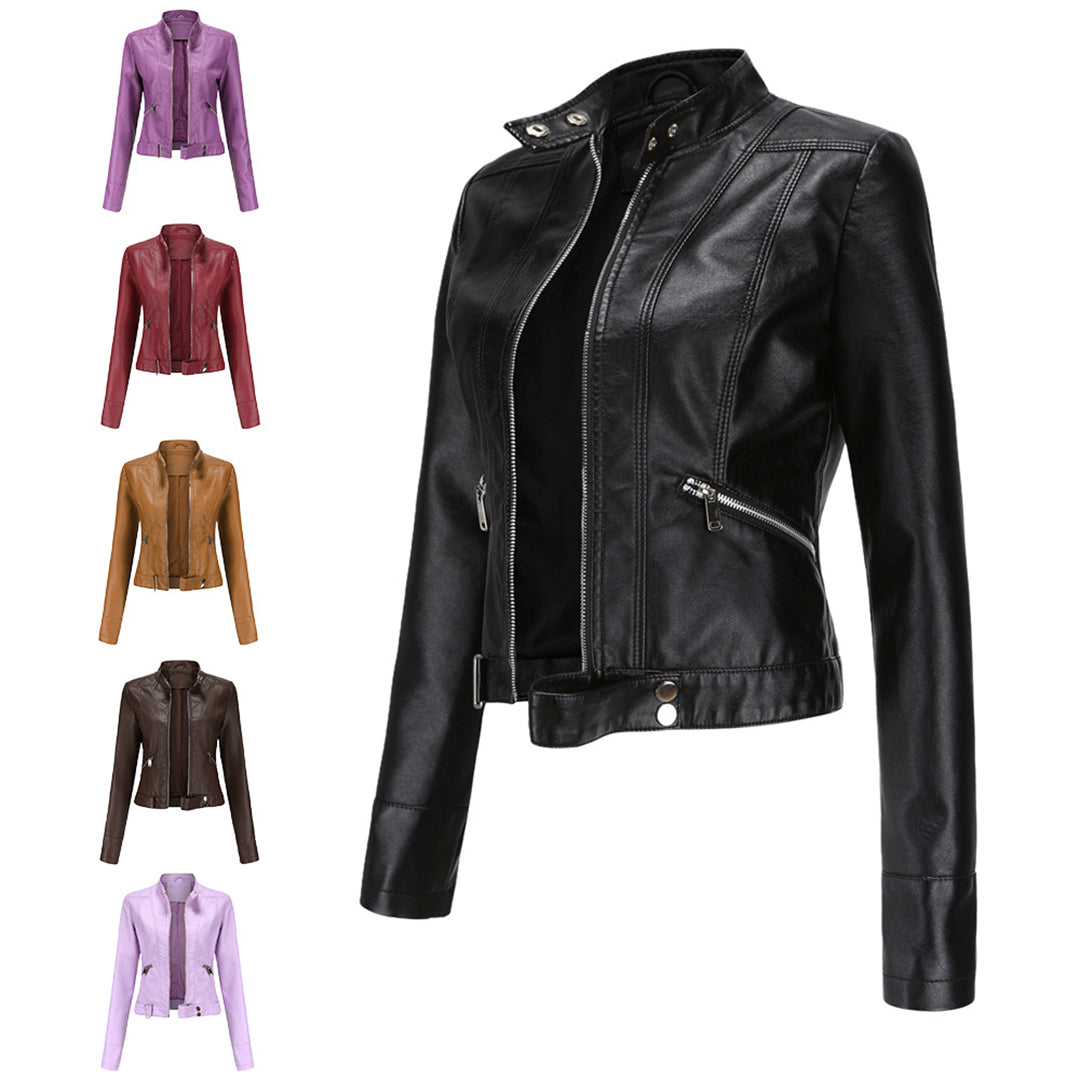 Bikerjacka för dam med ståkrage och dragkedjor-Jacket for women-Fjallbarn