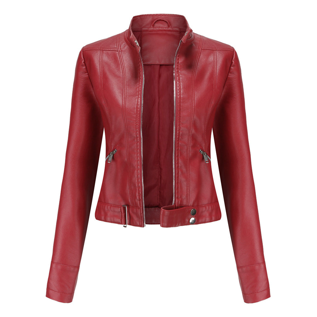 Bikerjacka för dam med ståkrage och dragkedjor-Jacket for women-Fjallbarn