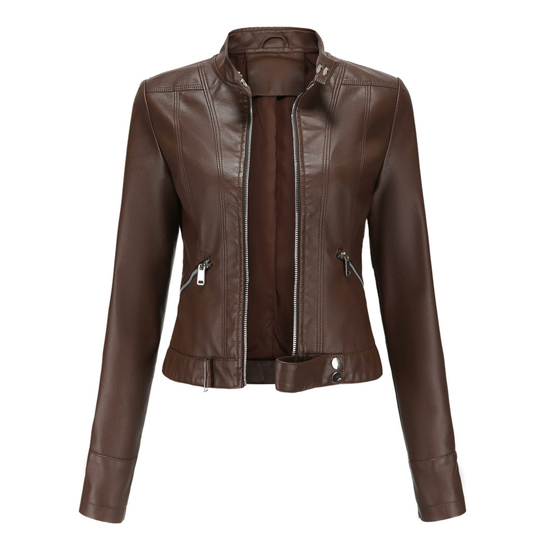 Bikerjacka för dam med ståkrage och dragkedjor-Jacket for women-Fjallbarn