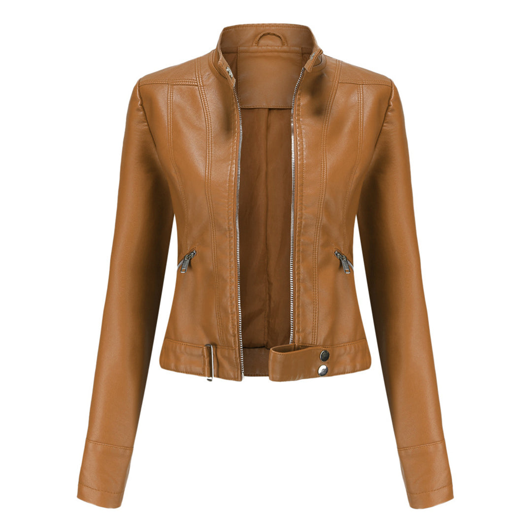 Bikerjacka för dam med ståkrage och dragkedjor-Jacket for women-Fjallbarn