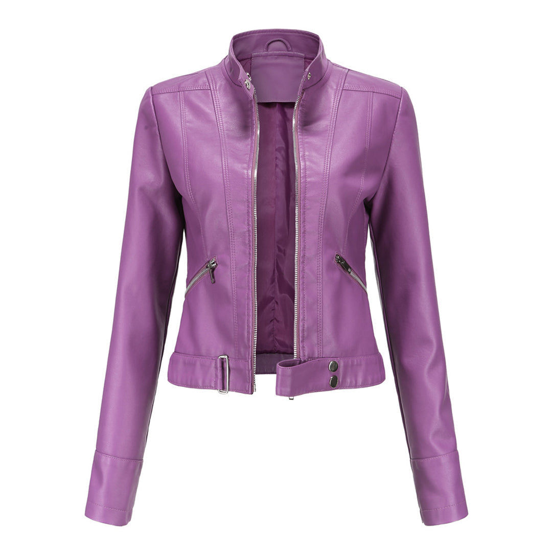 Bikerjacka för dam med ståkrage och dragkedjor-Jacket for women-Fjallbarn
