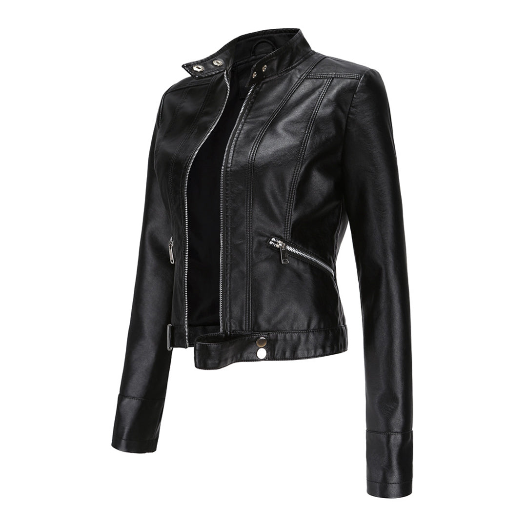 Bikerjacka för dam med ståkrage och dragkedjor-Jacket for women-Fjallbarn