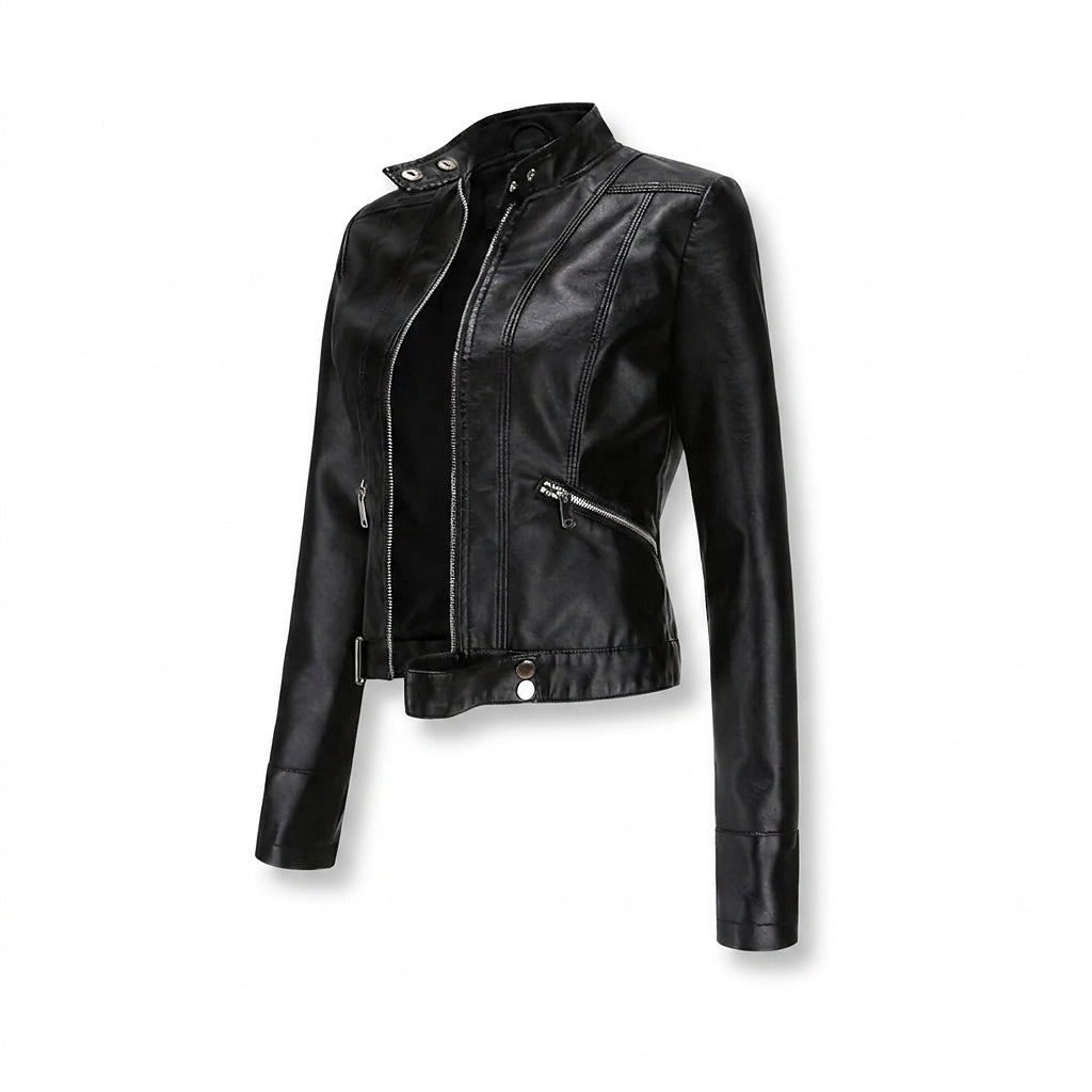 Bikerjacka för dam med ståkrage och dragkedjor-Jacket for women-Fjallbarn