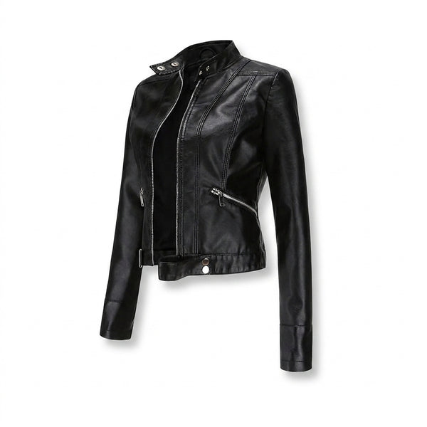 Bikerjacka för dam med ståkrage och dragkedjor-Jacket for women-Fjallbarn