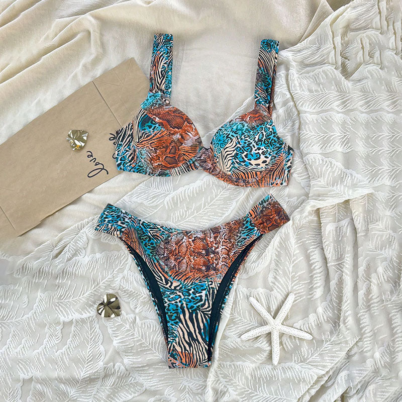 Bikiniset med bygel och djurmönster för dam-Swimwear for Women-Fjallbarn