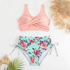 Bikiniset med hög midja och knytning i sidan för dam-Swimwear for Women-Fjallbarn