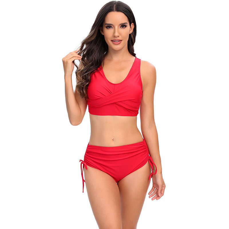 Bikiniset med hög midja och knytning i sidan för dam-Swimwear for Women-Fjallbarn