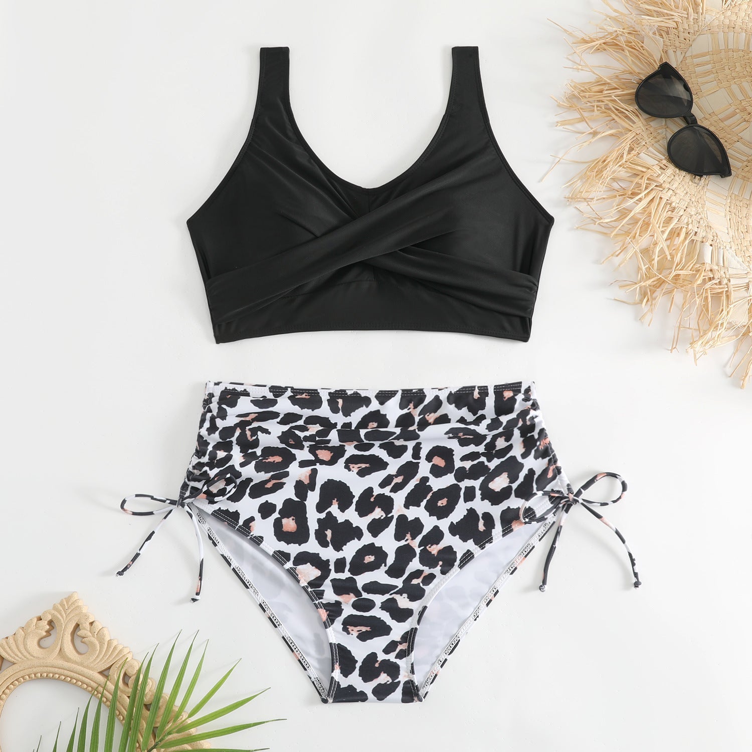Bikiniset med hög midja och knytning i sidan för dam-Swimwear for Women-Fjallbarn