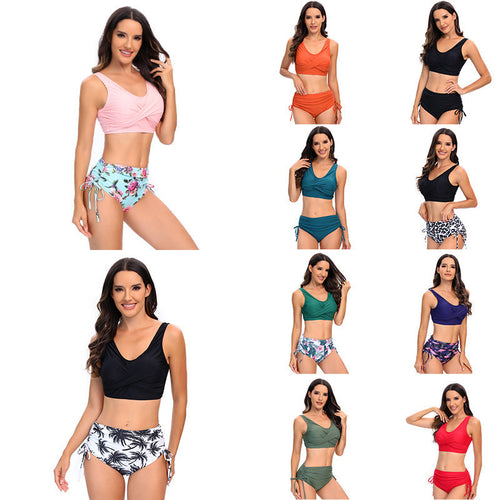 Bikiniset med hög midja och knytning i sidan för dam-Swimwear for Women-Fjallbarn