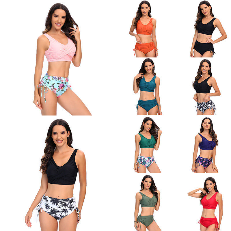 Bikiniset med hög midja och knytning i sidan för dam-Swimwear for Women-Fjallbarn