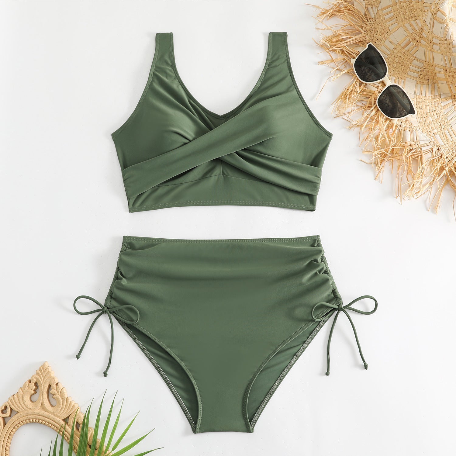 Bikiniset med hög midja och knytning i sidan för dam-Swimwear for Women-Fjallbarn