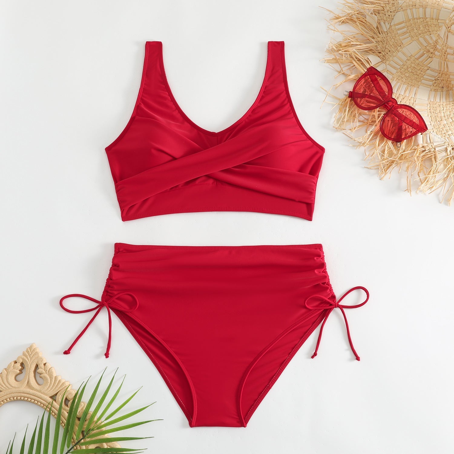 Bikiniset med hög midja och knytning i sidan för dam-Swimwear for Women-Fjallbarn