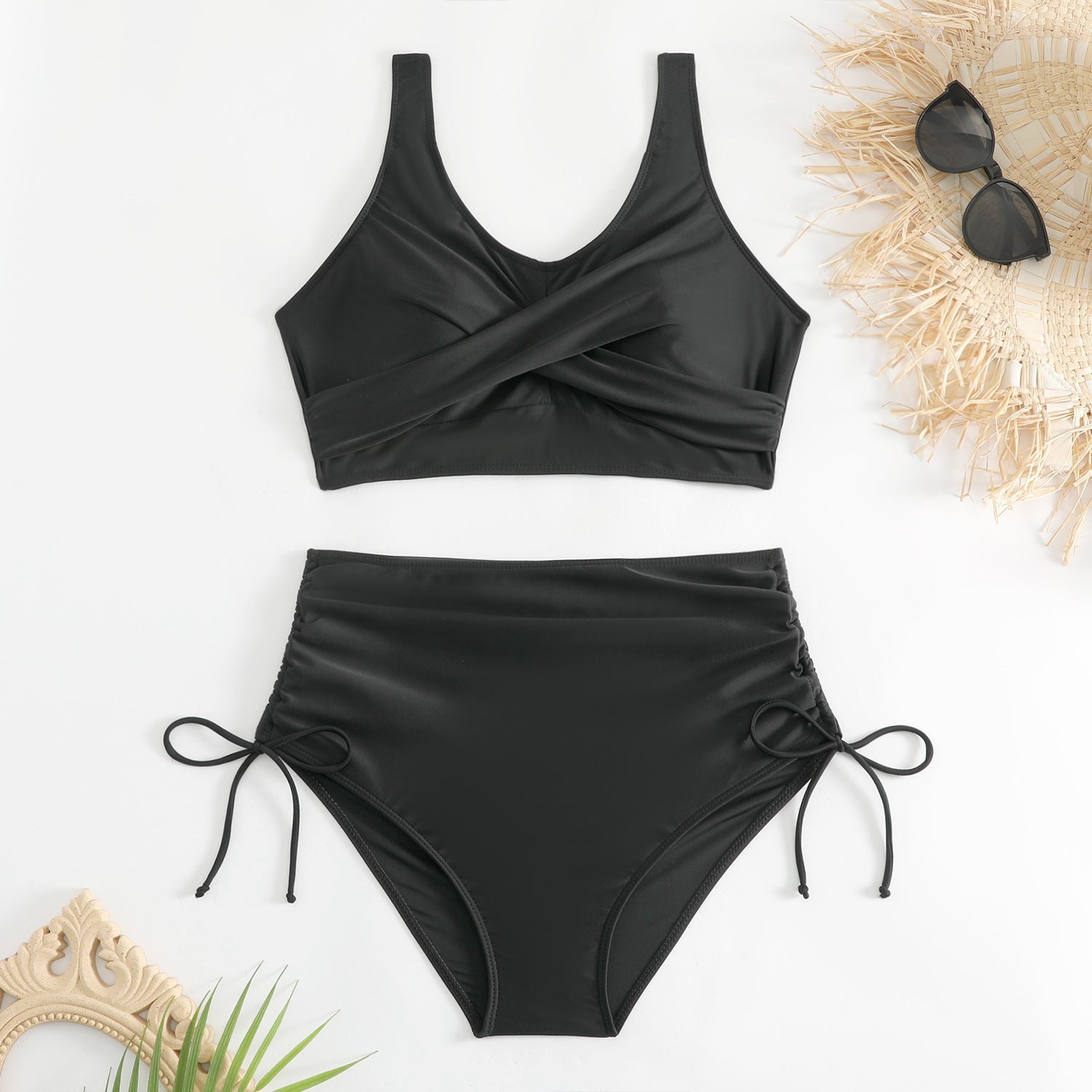 Bikiniset med hög midja och knytning i sidan för dam-Swimwear for Women-Fjallbarn
