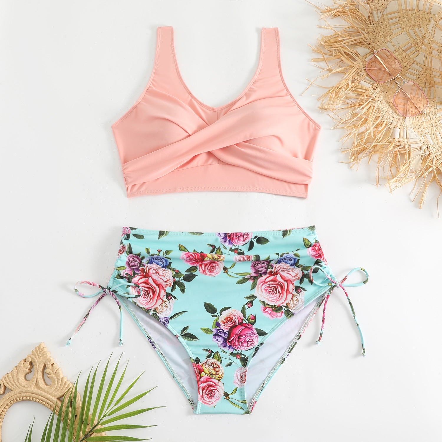Bikiniset med hög midja och knytning i sidan för dam-Swimwear for Women-Fjallbarn