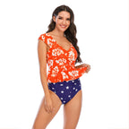 Bikiniset med peplum-topp och stjärnmönster för dam-Swimwear for Women-Fjallbarn