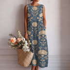 Blommig ärmlös midiklänning för dam-Midi Dress-Fjallbarn