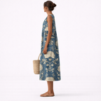 Blommig ärmlös midiklänning för dam-Midi Dress-Fjallbarn