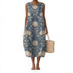 Blommig ärmlös midiklänning för dam-Midi Dress-Fjallbarn