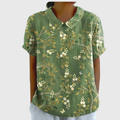 Blommig kortärmad blus med Peter Pan-krage för dam-Blouses for women-Fjallbarn