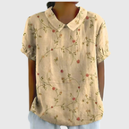 Blommig kortärmad blus med Peter Pan-krage för dam-Blouses for women-Fjallbarn
