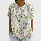 Blommig kortärmad blus med Peter Pan-krage för dam-Blouses for women-Fjallbarn