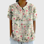 Blommig kortärmad blus med Peter Pan-krage för dam-Blouses for women-Fjallbarn