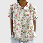 Blommig kortärmad blus med Peter Pan-krage för dam-Blouses for women-Fjallbarn