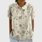 Blommig kortärmad blus med Peter Pan-krage för dam-Blouses for women-Fjallbarn
