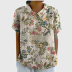 Blommig kortärmad blus med Peter Pan-krage för dam-Blouses for women-Fjallbarn