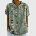 Blommig kortärmad blus med Peter Pan-krage för dam-Blouses for women-Fjallbarn