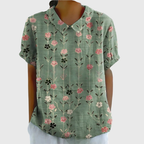 Blommig kortärmad blus med Peter Pan-krage för dam-Blouses for women-Fjallbarn