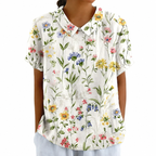 Blommig kortärmad blus med Peter Pan-krage för dam-Blouses for women-Fjallbarn