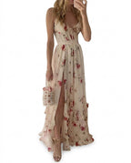 Blommig maxiklänning med korsettliv för dam-Maxi Dress-Fjallbarn