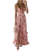 Blommig maxiklänning med korsettliv för dam-Maxi Dress-Fjallbarn