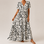 Blommig maxiklänning med V-ringning och volanger för dam-Maxi Dress-Fjallbarn