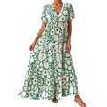 Blommig maxiklänning med V-ringning och volanger för dam-Maxi Dress-Fjallbarn