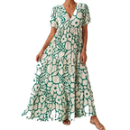 Blommig maxiklänning med V-ringning och volanger för dam-Maxi Dress-Fjallbarn