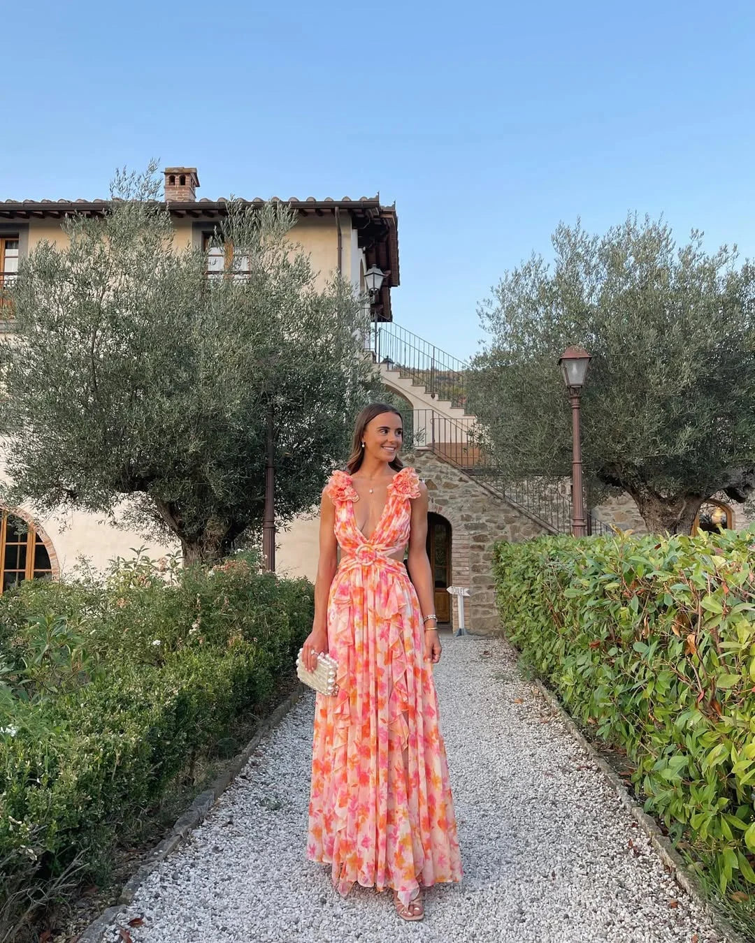Blommig maxiklänning utan ärm för dam-Maxi Dress-Fjallbarn