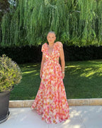 Blommig maxiklänning utan ärm för dam-Maxi Dress-Fjallbarn