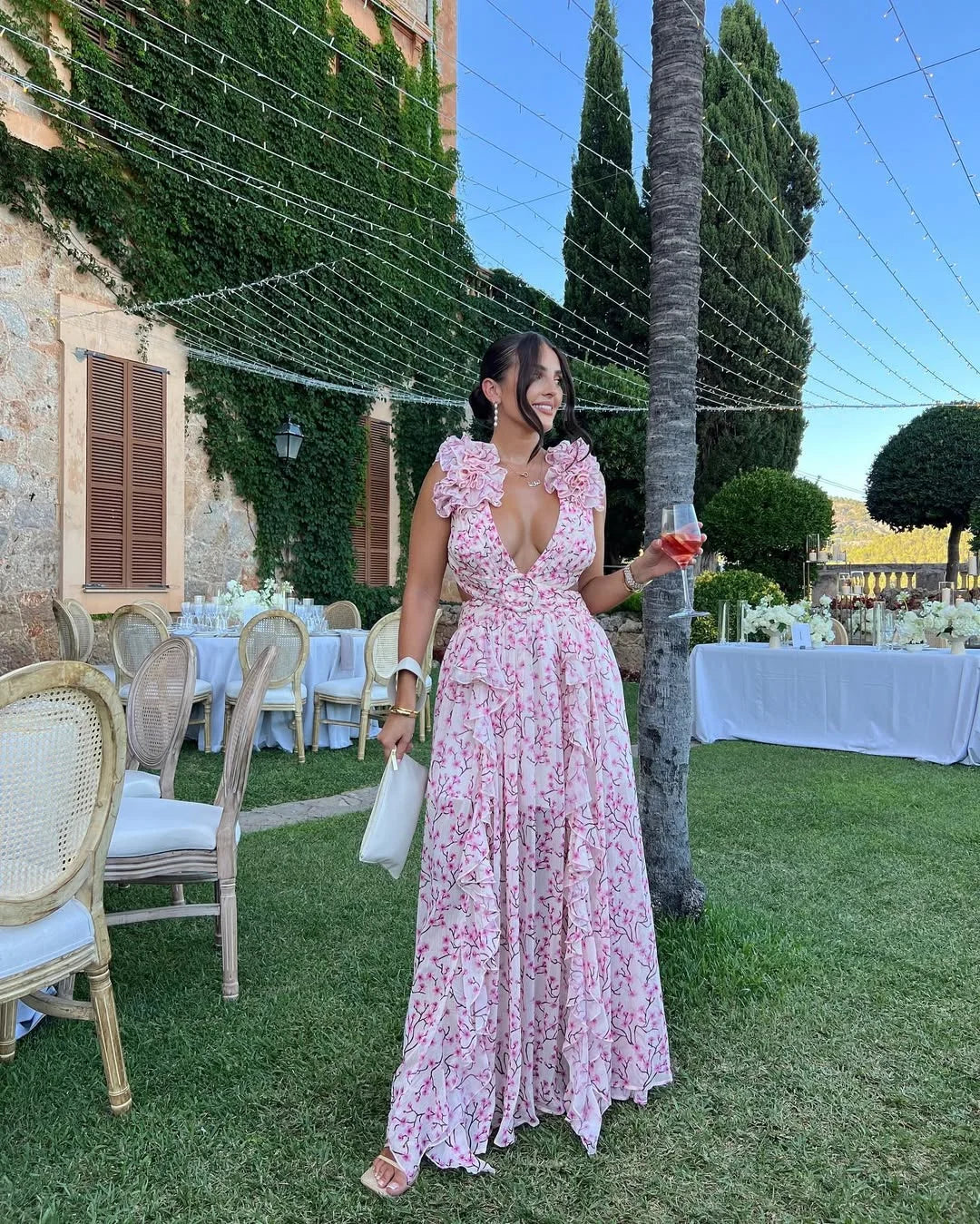 Blommig maxiklänning utan ärm för dam-Maxi Dress-Fjallbarn