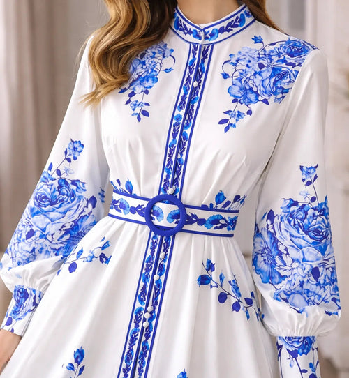 Blommig maxiskjortklänning för dam-Maxi Dress-Fjallbarn