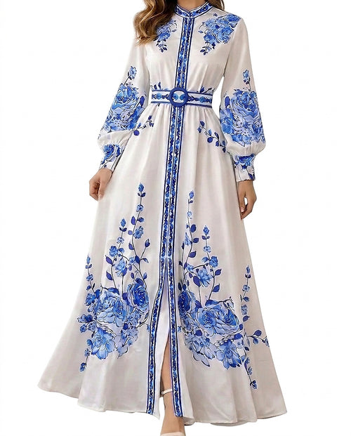 Blommig maxiskjortklänning för dam-Maxi Dress-Fjallbarn