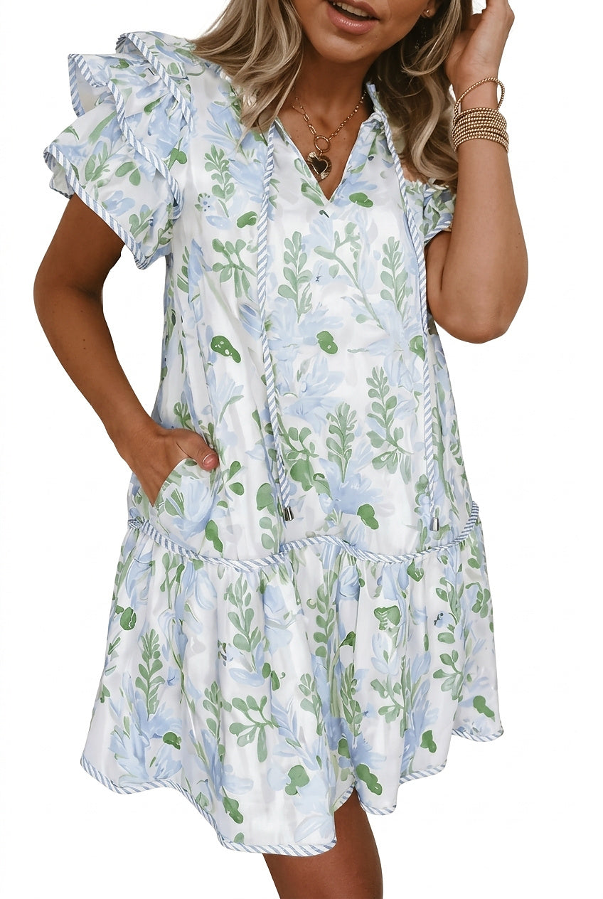 Blommig miniklänning för dam med volangärmar-Midi Dress-Fjallbarn
