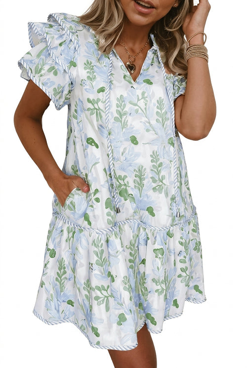 Blommig miniklänning för dam med volangärmar-Midi Dress-Fjallbarn