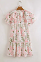 Blommig miniklänning för dam med volangärmar-Mini Dress-Fjallbarn