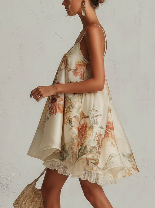 Blommig miniklänning i organza för dam-Mini Dress-Fjallbarn
