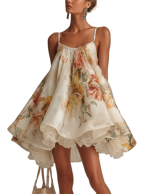 Blommig miniklänning i organza för dam-Mini Dress-Fjallbarn