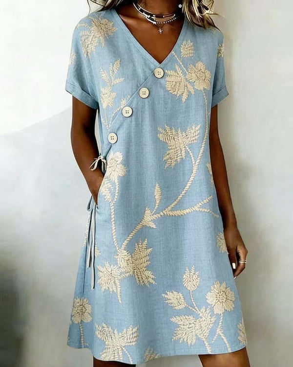 Blommig miniklänning med diagonal knappdetalj för dam-Mini Dress-Fjallbarn