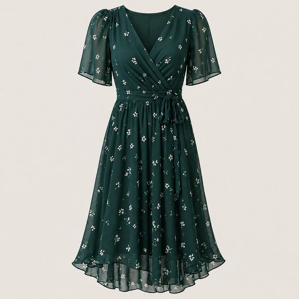 Blommig omlottklänning i midilängd för dam-Midi Dress-Fjallbarn
